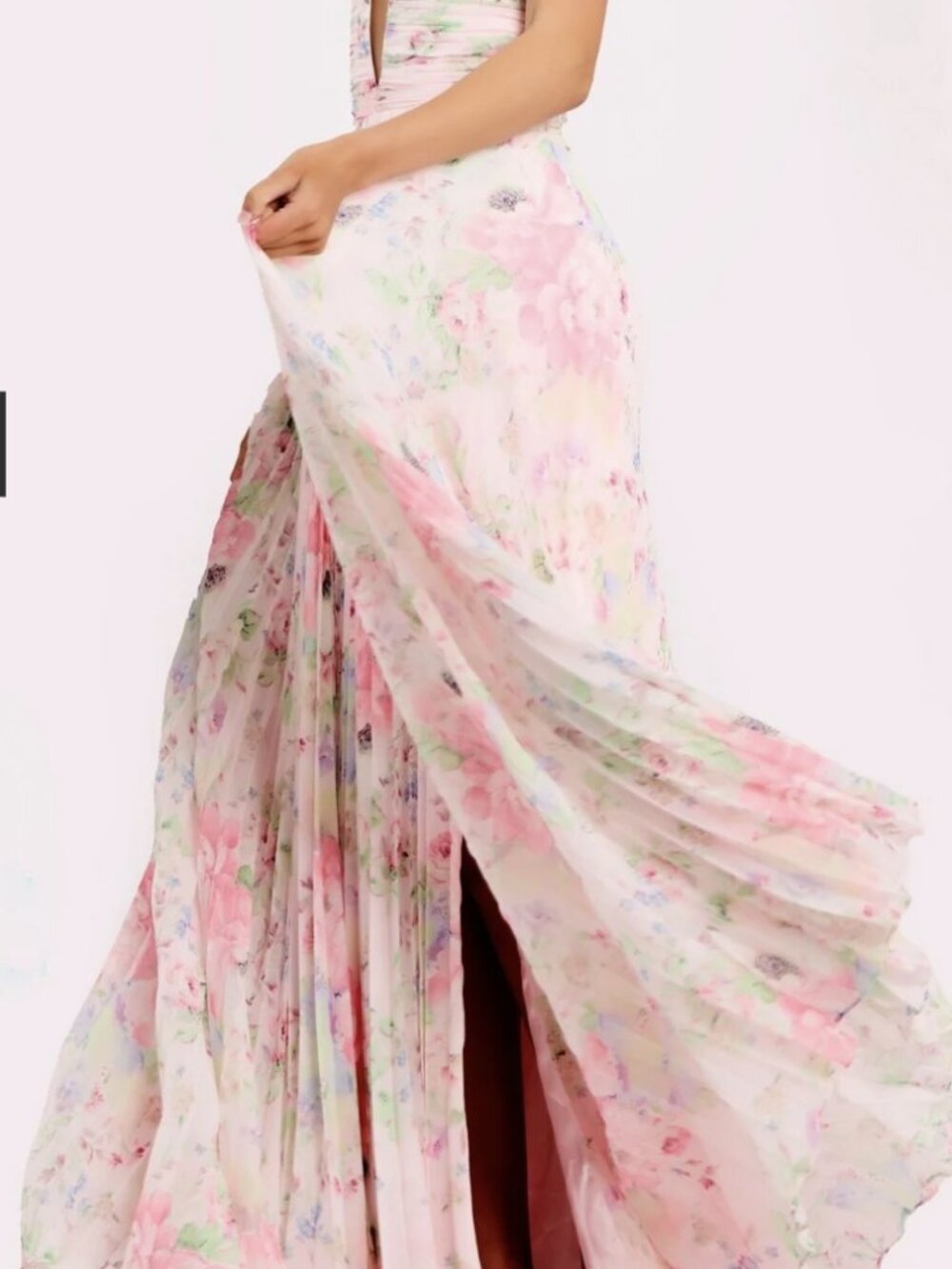 Jovani Pastel Floral Strapless Prom Gown - Pink, Cream, Green